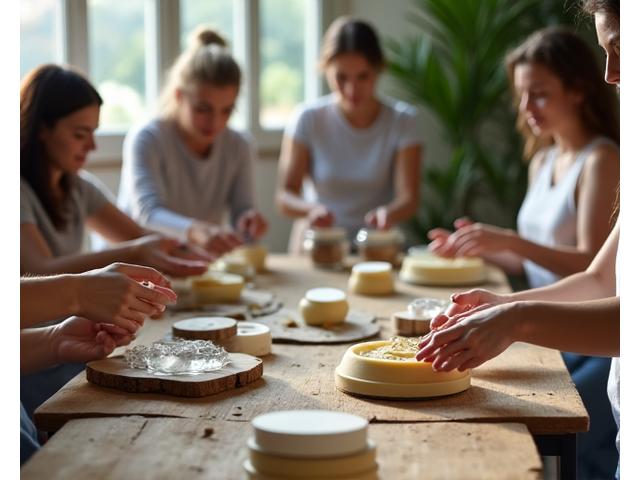 Ομάδα ανθρώπων σε εργαστήριο zero-waste, μαθαίνοντας να φτιάχνουν οικολογικά προϊόντα